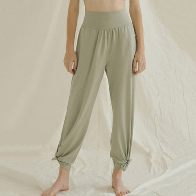 Olivenormafor Jogginghose mit hoher Taille und lockerer Passform, Yogahose mit weitem Bein - Blassgrün - L - image 14