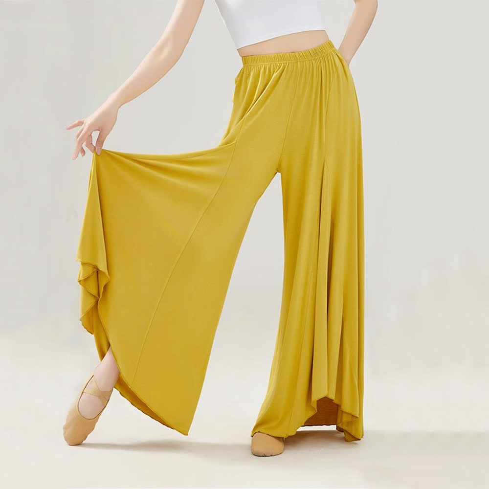 Olivenorma Modal Lockere, fließende Yogahose mit Rüschen - Gelb - XL - image 1