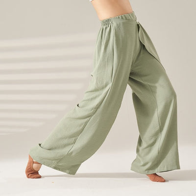Olivenorma Polyester Fließende, elastische Yogahose mit weitem Bein - Grün - XL - image 5