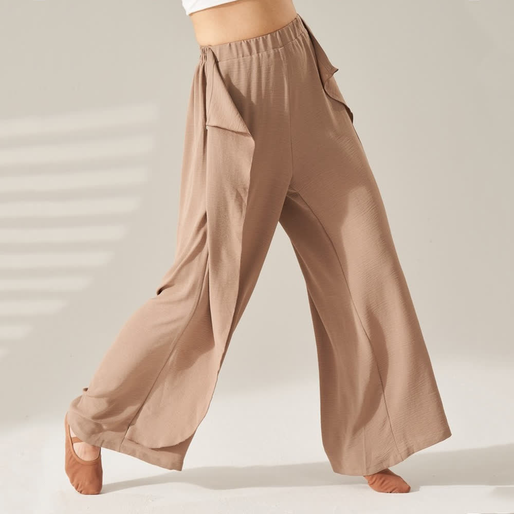 Olivenorma Polyester Fließende, elastische Yogahose mit weitem Bein - Khaki - XL - image 7