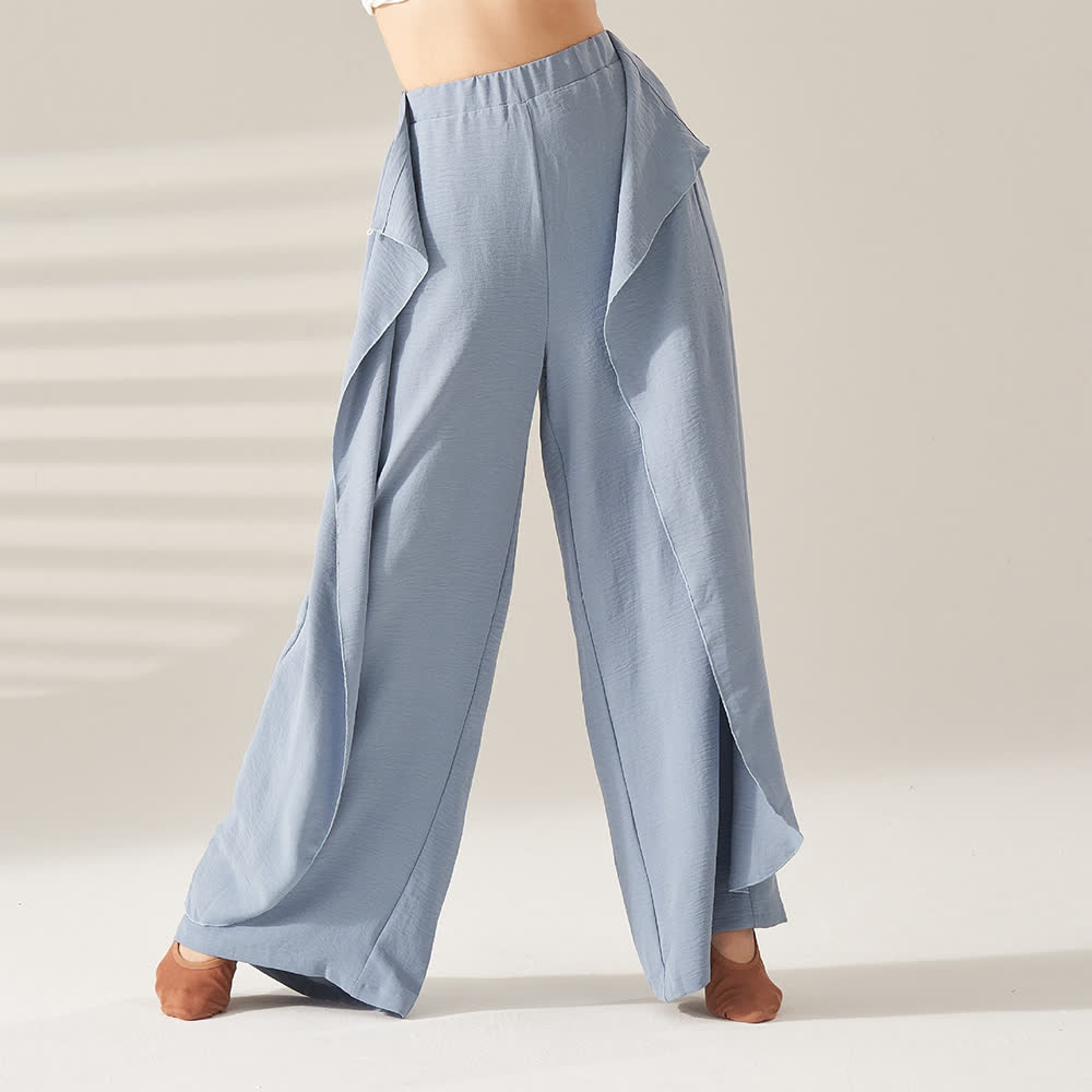 Olivenorma Polyester Fließende, elastische Yogahose mit weitem Bein - Blau - XL - image 3