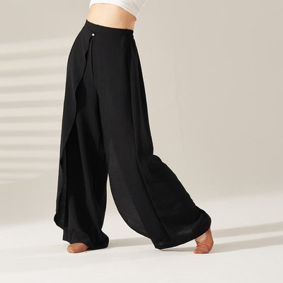 Olivenorma Polyester Fließende, elastische Yogahose mit weitem Bein - Schwarz - XL - image 9