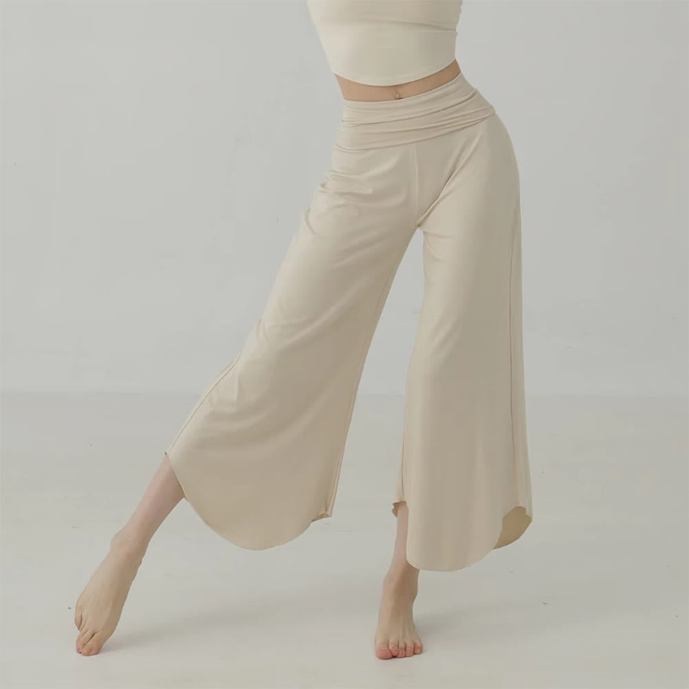 Olivenorma Einfarbige hoch taillierte Damen-Yogahose mit ausgestelltem Bein  - Creme - L - image 1