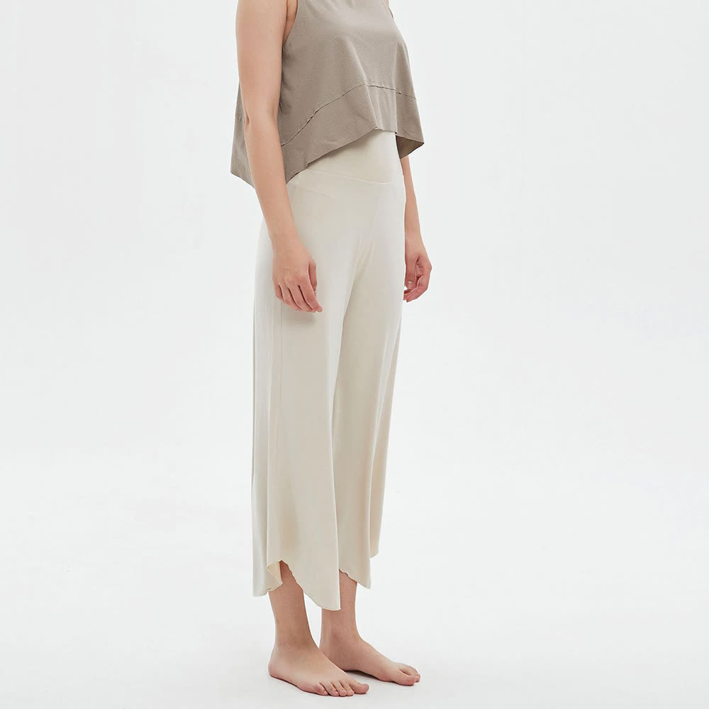 Olivenorma – Einfarbige Yogahose mit hoher Taille und weitem Bein, lockerer Schlag - Cremefarben - L - image 1