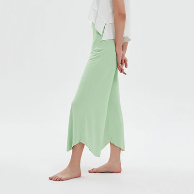 Olivenorma – Einfarbige Yogahose mit hoher Taille und weitem Bein, lockerer Schlag - Grün - L - image 13