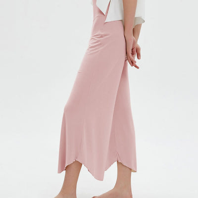 Olivenorma – Einfarbige Yogahose mit hoher Taille und weitem Bein, lockerer Schlag - Rosa - L - image 12