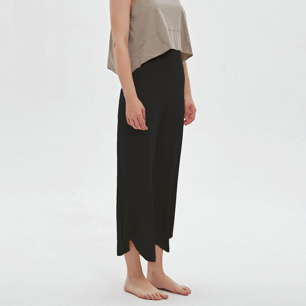 Olivenorma – Einfarbige Yogahose mit hoher Taille und weitem Bein, lockerer Schlag - Schwarz - L - image 10