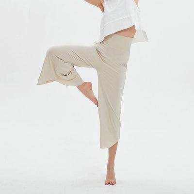Olivenorma – Einfarbige Yogahose mit hoher Taille und weitem Bein, lockerer Schlag - image 7