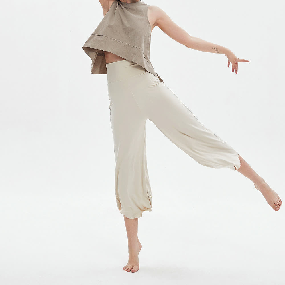 Olivenorma – Einfarbige Yogahose mit hoher Taille und weitem Bein, lockerer Schlag - image 3