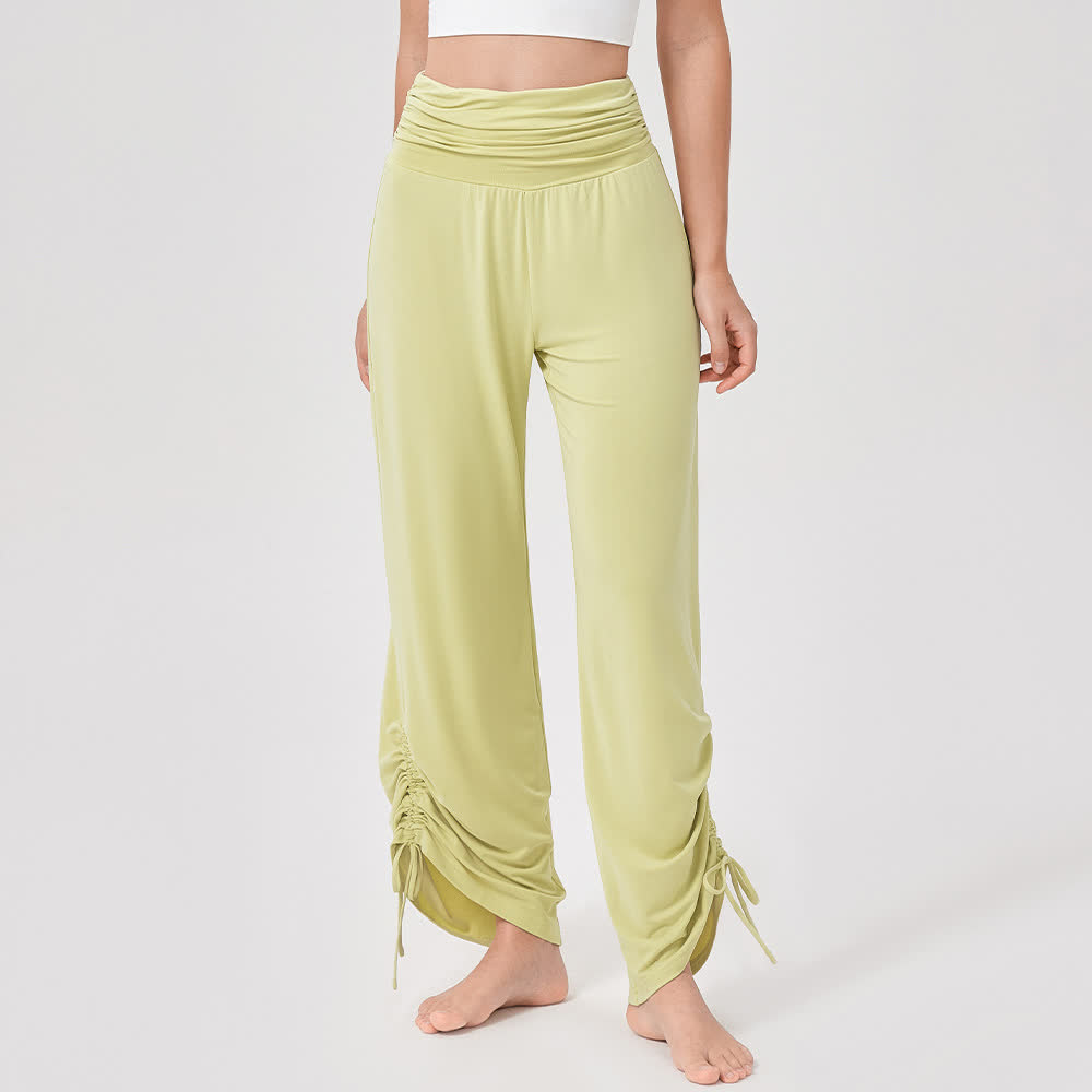 Olivenorma – Yogahose aus Viskose mit hoher Taille und lockerer Passform und Raffung - Gelb - XL - image 7