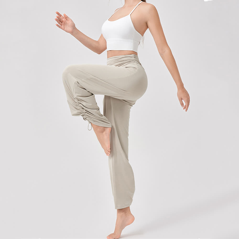 Olivenorma – Yogahose aus Viskose mit hoher Taille und lockerer Passform und Raffung - image 5