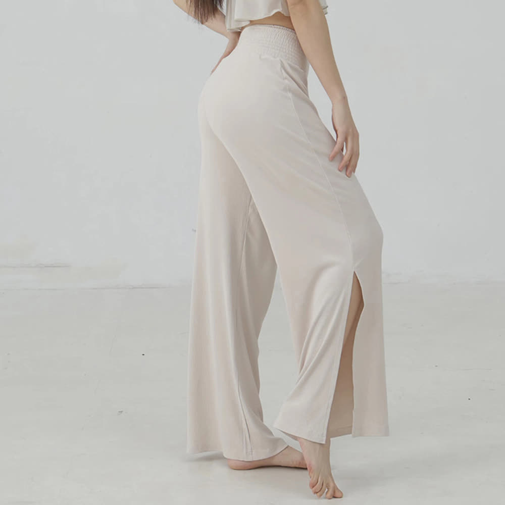 Olivenorma Yogahose aus Baumwolle mit hoher Taille und weitem Bein und Schlitz - image 4