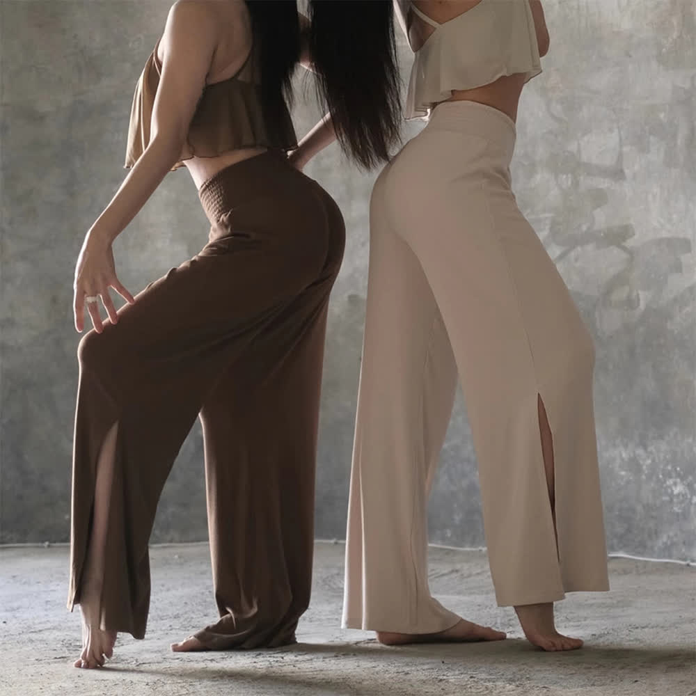 Olivenorma Yogahose aus Baumwolle mit hoher Taille und weitem Bein und Schlitz - image 12