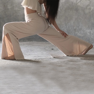 Olivenorma Yogahose aus Baumwolle mit hoher Taille und weitem Bein und Schlitz - image 3