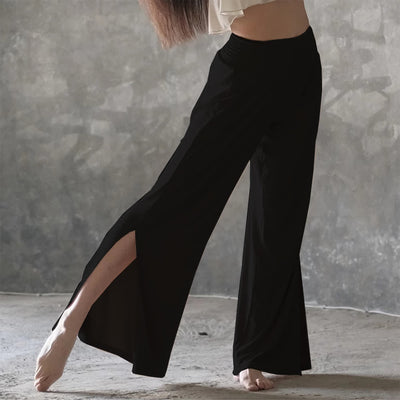 Olivenorma Yogahose aus Baumwolle mit hoher Taille und weitem Bein und Schlitz - Schwarz - Einheitsgröße - image 7