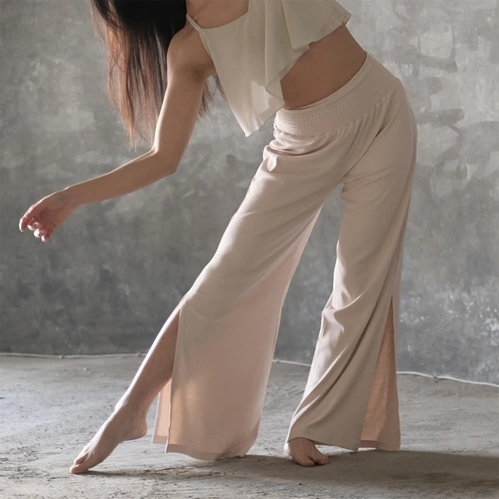Olivenorma Yogahose aus Baumwolle mit hoher Taille und weitem Bein und Schlitz - image 2