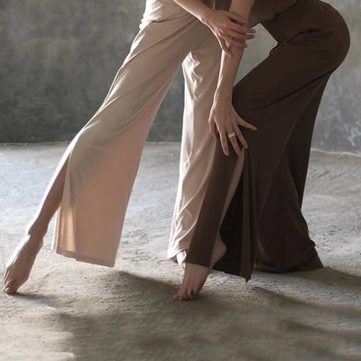 Olivenorma Yogahose aus Baumwolle mit hoher Taille und weitem Bein und Schlitz - image 10