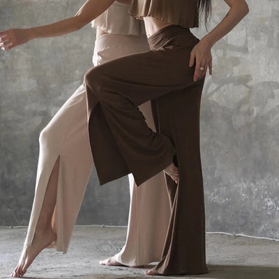 Olivenorma Yogahose aus Baumwolle mit hoher Taille und weitem Bein und Schlitz - image 9