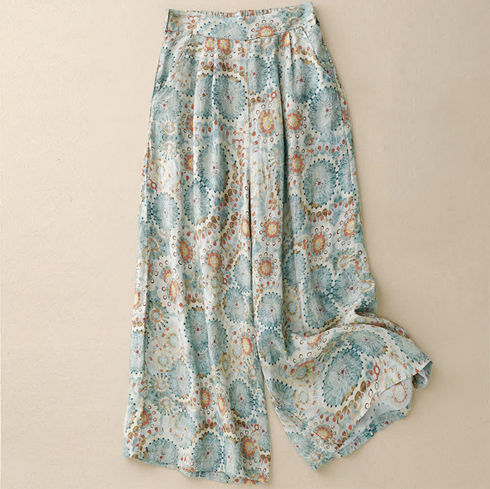 Olivenorma – Lockere, kurze Freizeithose mit weitem Bein und Vintage-Print - image 3