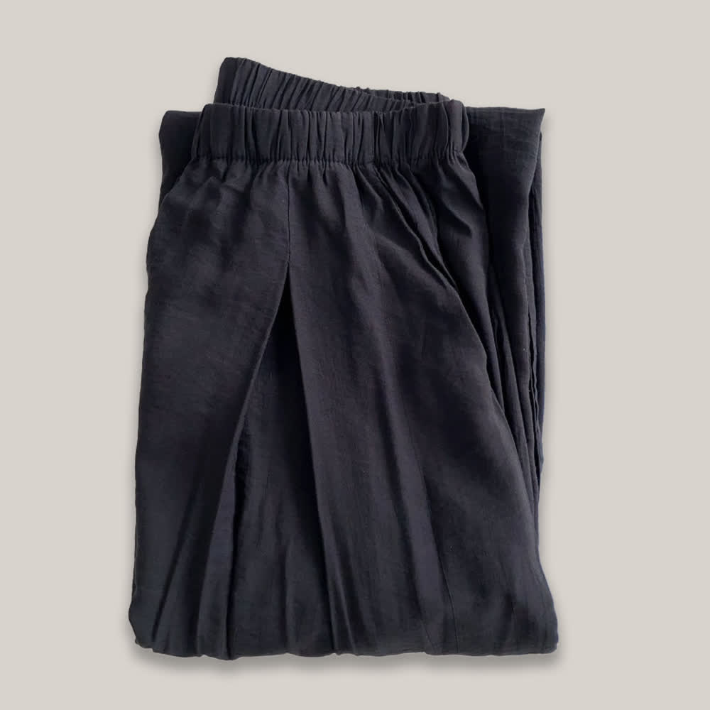 Olivenorma Tencel Baumwollleinen Lockere Yogahose mit weitem Bein - Schwarz - L - image 4