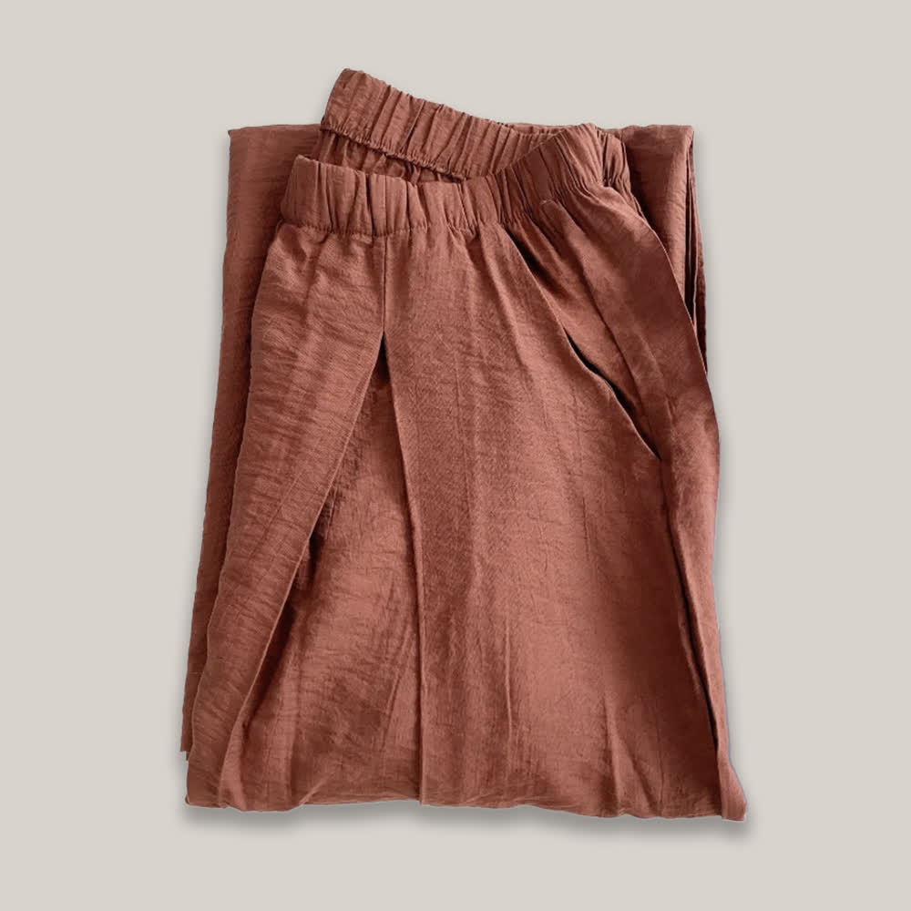 Olivenorma Tencel Baumwollleinen Lockere Yogahose mit weitem Bein - Ziegelrot - L - image 7