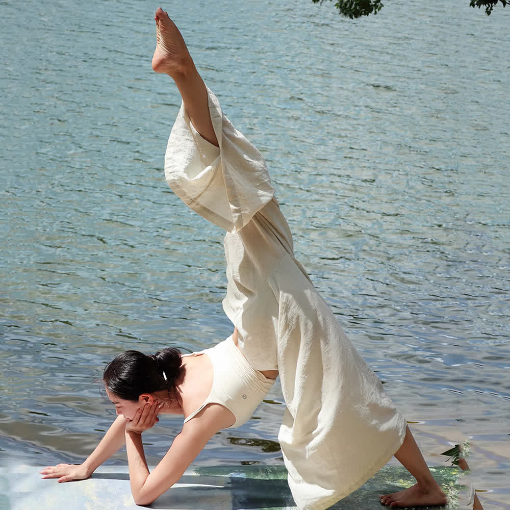 Olivenorma Tencel Baumwollleinen Lockere Yogahose mit weitem Bein - image 3