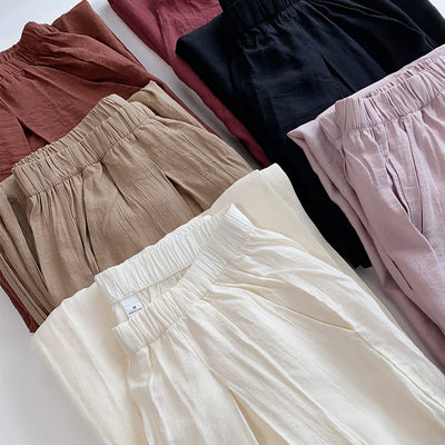 Olivenorma Tencel Baumwollleinen Lockere Yogahose mit weitem Bein - image 14