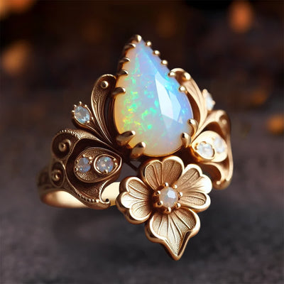 Olivenorma „Tränen der Sonne“ Feueropal-Blumenring - US 10 - image 1