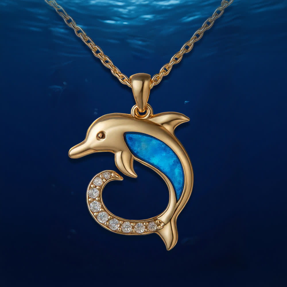 Olivenorma Guardians of the Ocean's Heart – Halskette mit Delfin und Meerjungfrau - Goldene Opal-Halskette mit Delfin - image 14