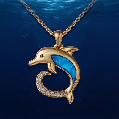 Olivenorma Guardians of the Ocean's Heart – Halskette mit Delfin und Meerjungfrau - Goldene Opal-Halskette mit Delfin - image 14
