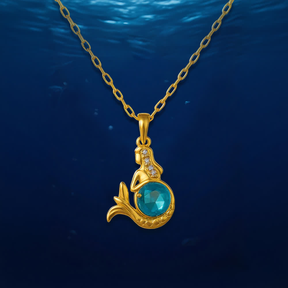 Olivenorma Guardians of the Ocean's Heart – Halskette mit Delfin und Meerjungfrau - Goldene Meerjungfrau, blauer Kristall - image 16