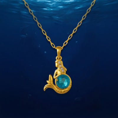 Olivenorma Guardians of the Ocean's Heart – Halskette mit Delfin und Meerjungfrau - Goldene Meerjungfrau, blauer Kristall - image 16