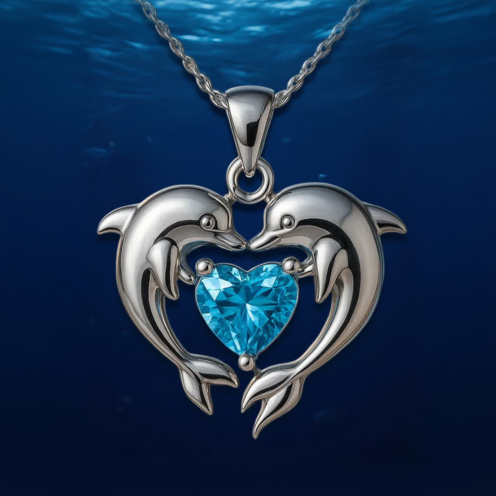 Olivenorma Guardians of the Ocean's Heart – Halskette mit Delfin und Meerjungfrau - Doppeltes Delfinherz - image 6