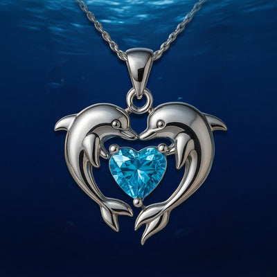 Olivenorma Guardians of the Ocean's Heart – Halskette mit Delfin und Meerjungfrau - Doppeltes Delfinherz - image 6