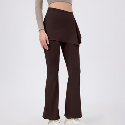Olivenorma – Leggings mit weitem Bein und ausgestelltem Bein, 2-teiliges Set mit Hüftbedeckung und Yogahose - Sattelbraun - XL - image 19