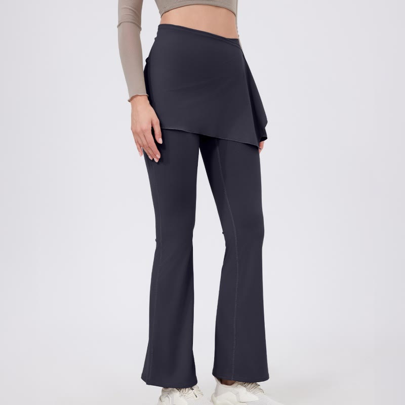 Olivenorma – Leggings mit weitem Bein und ausgestelltem Bein, 2-teiliges Set mit Hüftbedeckung und Yogahose - Grau - XL - image 20