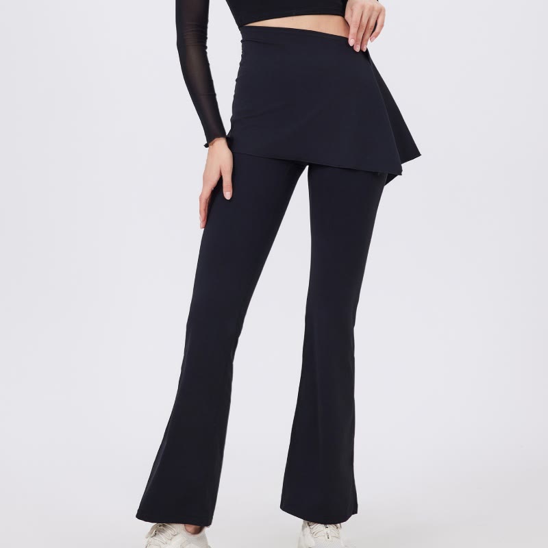 Olivenorma – Leggings mit weitem Bein und ausgestelltem Bein, 2-teiliges Set mit Hüftbedeckung und Yogahose - Schwarz - XL - image 3