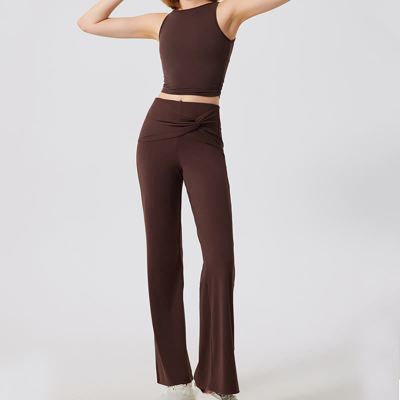 Olivenorma Yogahose mit weitem Bein, lässige Arbeitshose mit Knoten - image 3