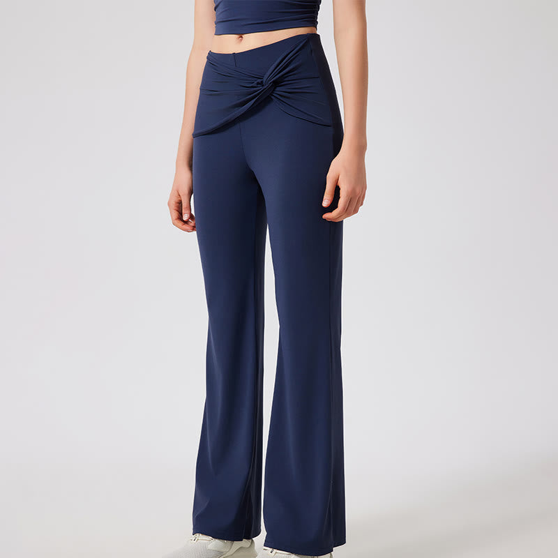 Olivenorma Yogahose mit weitem Bein, lässige Arbeitshose mit Knoten - Marine - XL - image 6