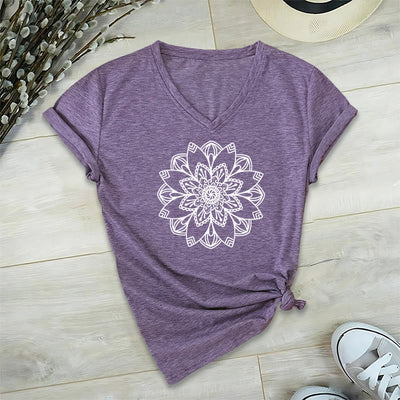 Olivenorma Mandala Floral Tee V-Ausschnitt Regular Fit Lotus Spirituelles T-Shirt - Lila - 2XL - image 20