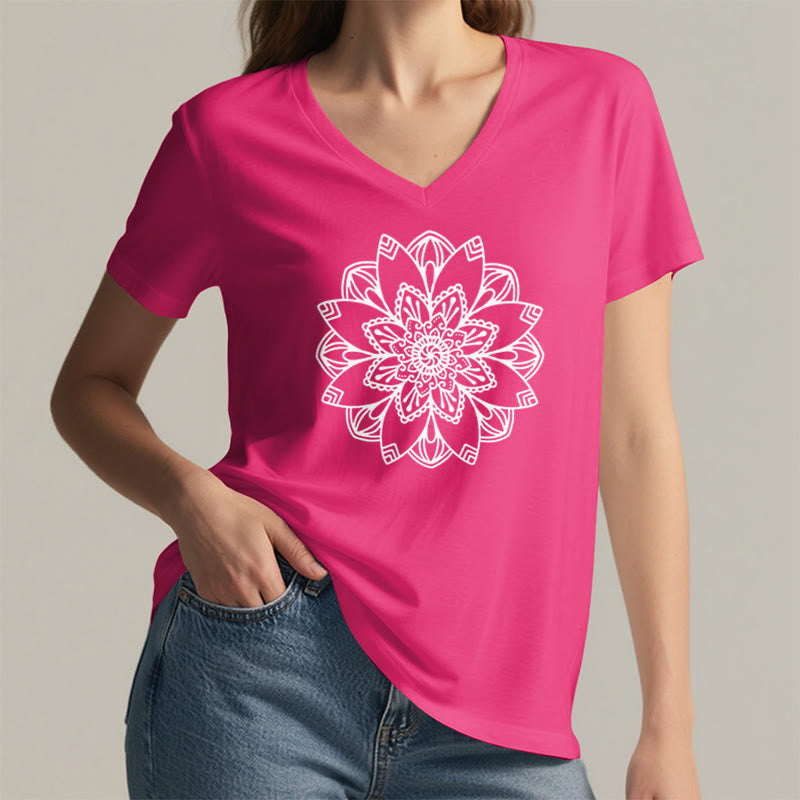 Olivenorma Mandala Floral Tee V-Ausschnitt Regular Fit Lotus Spirituelles T-Shirt - image 31