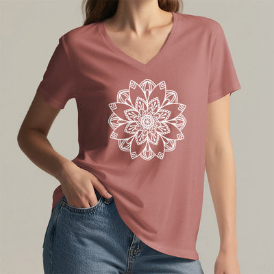 Olivenorma Mandala Floral Tee V-Ausschnitt Regular Fit Lotus Spirituelles T-Shirt - image 2