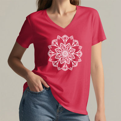 Olivenorma Mandala Floral Tee V-Ausschnitt Regular Fit Lotus Spirituelles T-Shirt - image 29