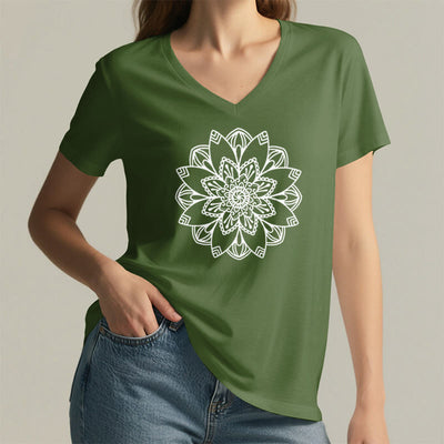 Olivenorma Mandala Floral Tee V-Ausschnitt Regular Fit Lotus Spirituelles T-Shirt - image 27