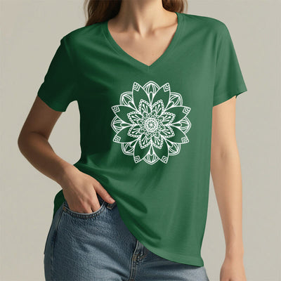 Olivenorma Mandala Floral Tee V-Ausschnitt Regular Fit Lotus Spirituelles T-Shirt - image 19