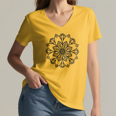 Olivenorma Mandala Floral Tee V-Ausschnitt Regular Fit Lotus Spirituelles T-Shirt - image 15