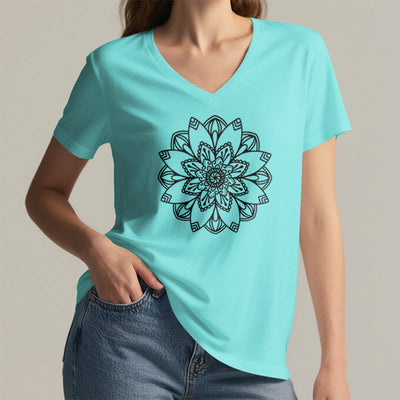 Olivenorma Mandala Floral Tee V-Ausschnitt Regular Fit Lotus Spirituelles T-Shirt - image 17