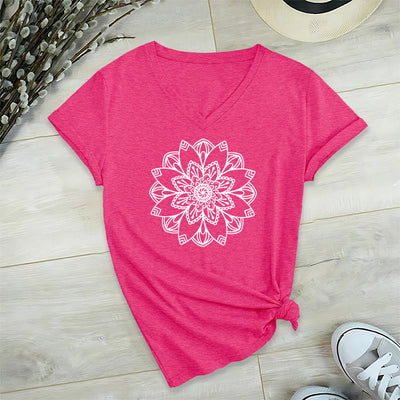 Olivenorma Mandala Floral Tee V-Ausschnitt Regular Fit Lotus Spirituelles T-Shirt - HotPink - 2XL - image 30