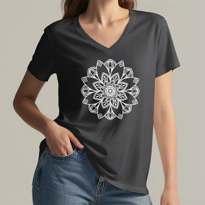 Olivenorma Mandala Floral Tee V-Ausschnitt Regular Fit Lotus Spirituelles T-Shirt - image 25