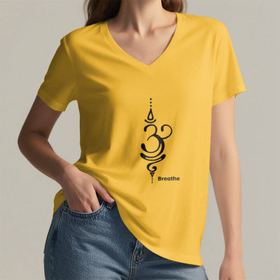 Olivenorma Breathe Symbol Damen-T-Shirt mit V-Ausschnitt, kurzärmelig, Baumwolle, Yoga, Meditation - image 15